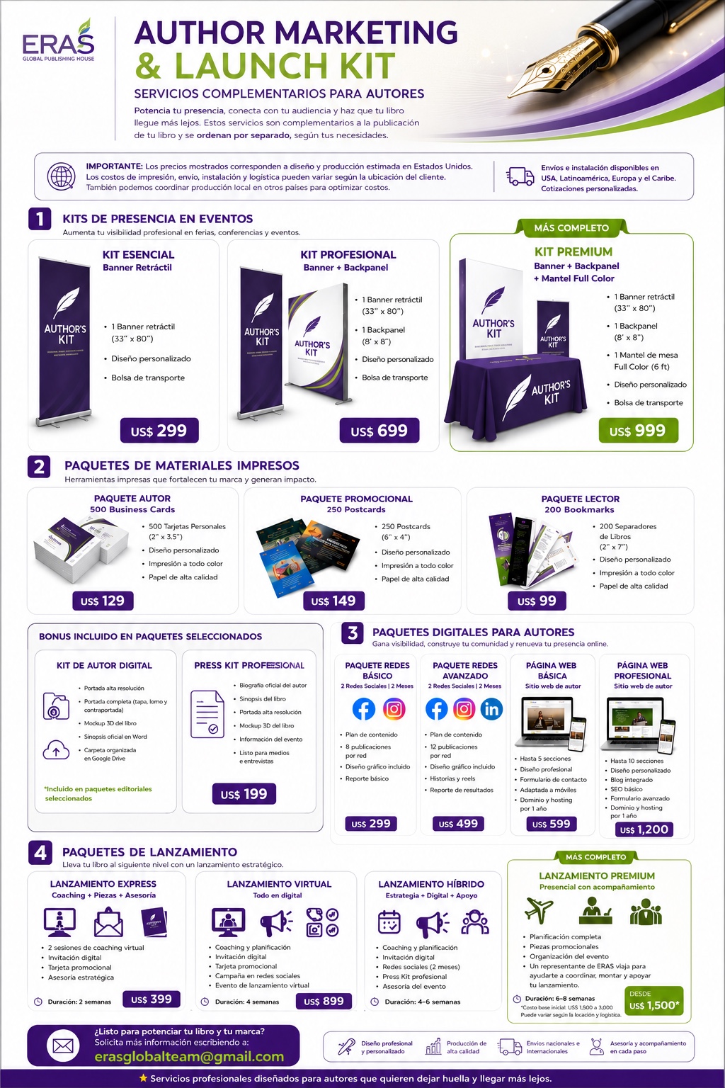 Guía ERAS de kits para eventos, paquetes impresos, digitales y de lanzamiento